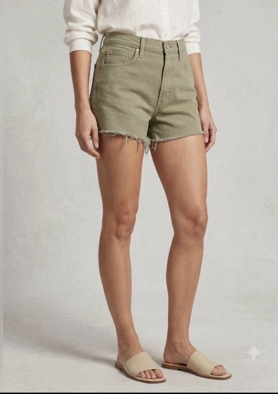 MOTHER The Dodger Short Fray Olive Green Denim Shorts Size 30 Made in USA
